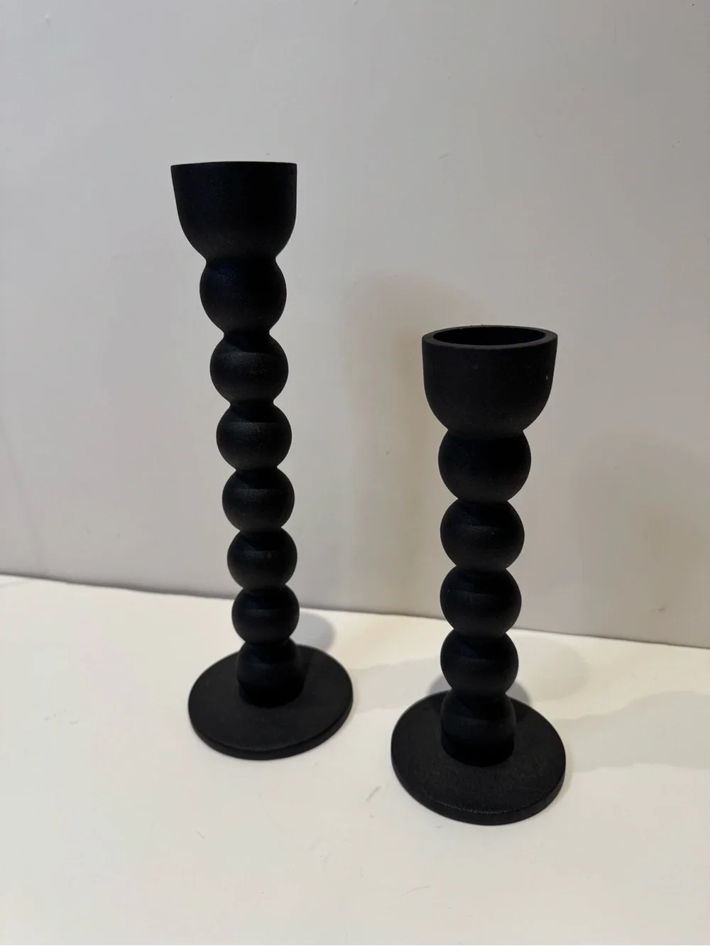 Set of 2 Matte Black Bobbin Taper Candle Holders - Nordic Style